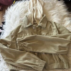 Corduroy Hooded Jacket in Sage Green